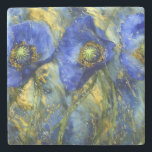 Posavasos De Piedra Royal Blue Poppies in Gold Swirl<br><div class="desc">Immerse yourself in the bold elegance of this abstract watercolor painting featuring three vivid royal blue poppies set against a background of swirling gold and green accents. The dynamic brushwork and fluid splashes create a sense of motion and richness, making this piece a captivating addition to any modern or eclectic...</div>