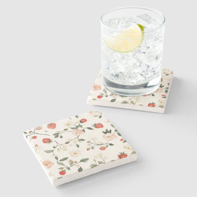 Posavasos De Piedra Rubor de crema Fresas (Lateral)