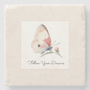 Posavasos De Piedra Rubor Floral Mariposa Melocotón Sigue Tus Sueños