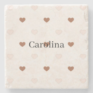 Posavasos De Piedra Rubor Marrón Corazones Rosa Amor