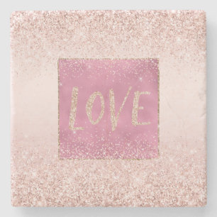 Posavasos De Piedra Rubor Pink Ombre Glitzy Purpurina Sparkle Love