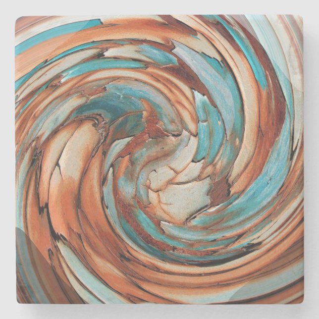 Posavasos De Piedra Rust N Blue Abstract Art (Anverso)