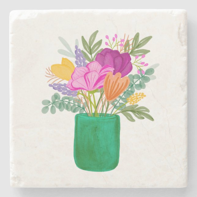 Posavasos De Piedra Rustic Colourful Watercolour Floral Bouquet  (Anverso)