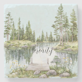 Posavasos De Piedra Rustic Country Calm Lake Green Trees