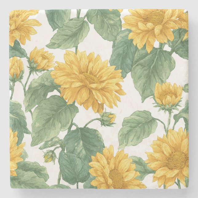 Posavasos De Piedra Rustic Sunflower Watercolor Floral Farmhouse (Anverso)