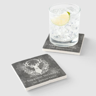 Posavasos De Piedra Rústica acuarela de reno blanco