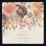 Posavasos De Piedra Rústica ducha de novia con flores de borgoña<br><div class="desc">Caída de flores rusas de borgoña Ducha de novias</div>