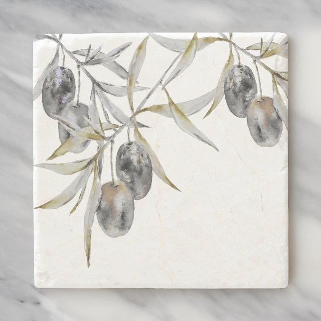 Posavasos De Piedra Rústica rama de acuarela de oliva (Subido por el creador)