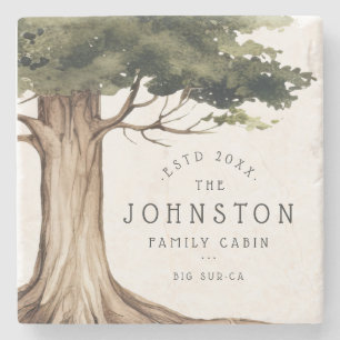 Posavasos De Piedra Rústico Nombre Familia Cabina Árbol Forestal de Ac