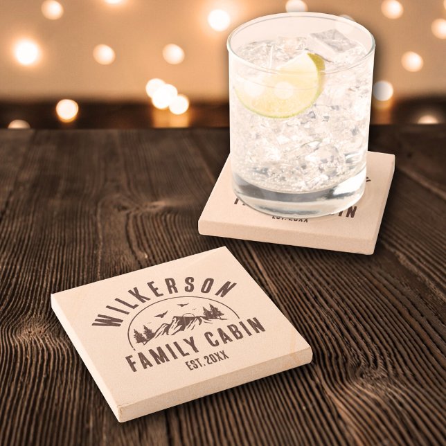 Posavasos De Piedra Rústico Nombre Familia Cabina Cabaña Lodge Lake Ho (Subido por el creador)