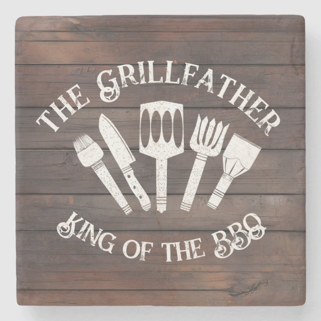 Posavasos De Piedra Rústico "The Grillfather: Gracioso regalo de barba (Anverso)