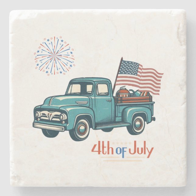 Posavasos De Piedra Rústico/vintage 4 de julio (Anverso)