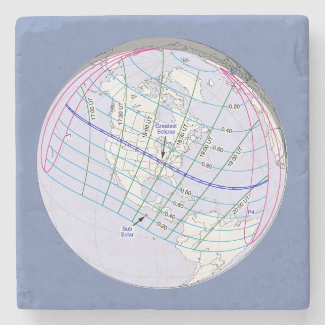 Posavasos De Piedra Ruta mundial total del eclipse solar 2017 (Anverso)