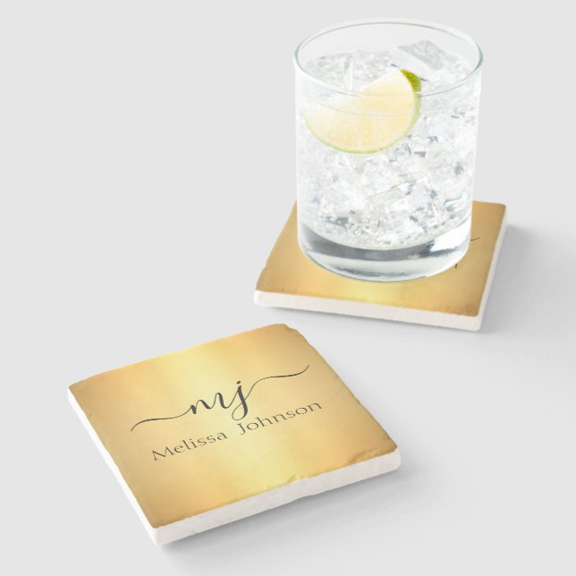 Posavasos De Piedra Rutas elegantes sobre oro (Lateral)