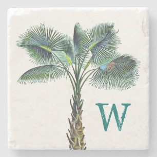 Posavasos De Piedra Sabal Palm Tree Monograma Hogar costero