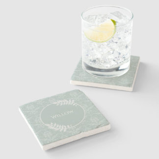 Posavasos De Piedra Sage Green Elegant Damask Personalizado