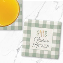 Sage Green Gingham Pattern Cottagecore