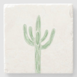 Posavasos De Piedra Sage Green Saguaro Cactus Desert Stone Coaster