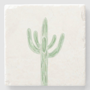 Posavasos De Piedra Sage Green Saguaro Cactus Desert Stone Coaster