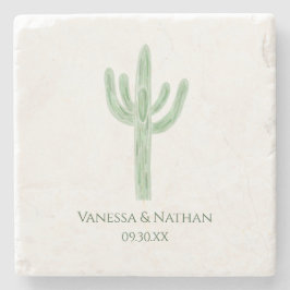 Posavasos De Piedra Sage Green Saguaro Cactus Wedding Favor