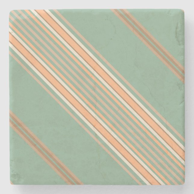 Posavasos De Piedra Sage Moss Green and Ecru, Stripes Square Coaster (Anverso)