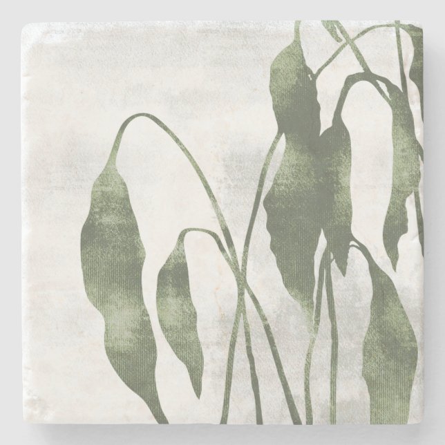 Posavasos De Piedra Sage Olive Green Painterly Botanical Art 03 (Anverso)