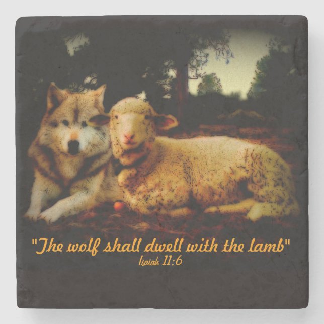 Posavasos De Piedra Sagrada Biblia, El lobo y el cordero, Isaías 11:6 (Anverso)