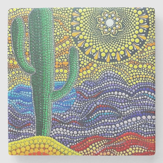 Posavasos De Piedra Saguaro bailando - Paisaje del desierto (Anverso)