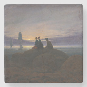 Posavasos De Piedra Salida de la luna junto al mar (por Caspar David F