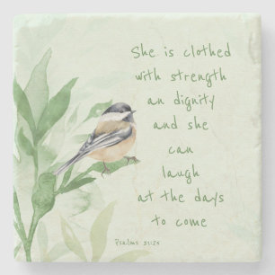 Posavasos De Piedra Salmo 31:25 Está vestida con Escritura de Fuerza