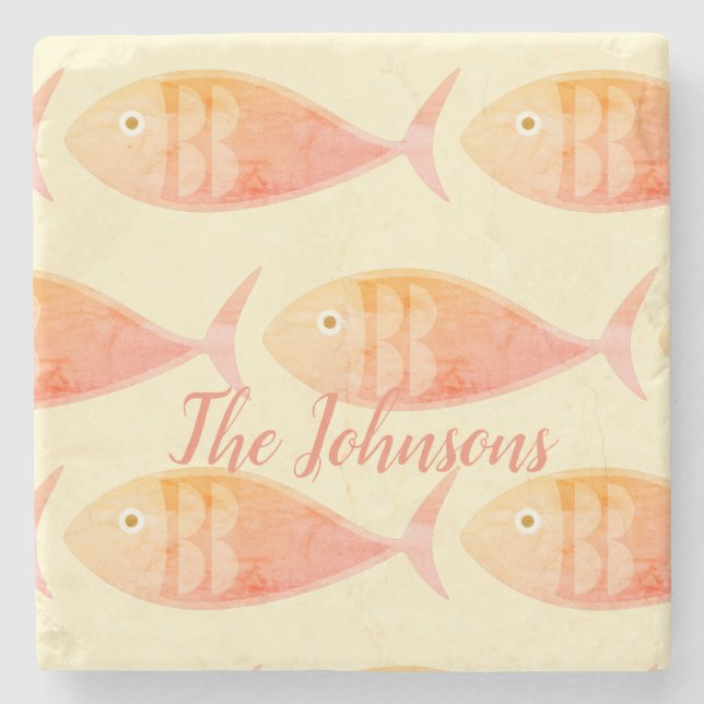 Posavasos De Piedra Salmon Fish Group (Anverso)