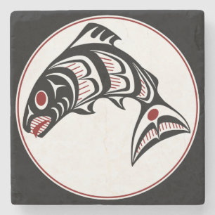 Posavasos De Piedra Salmones del noroeste del arte del Haida de la