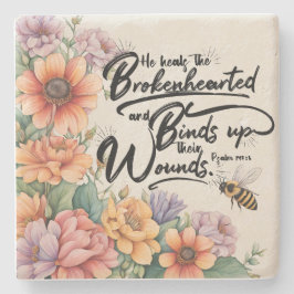 Posavasos De Piedra Salmos 147:3 Biblia cristiana Verse Image