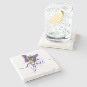 Posavasos De Piedra Salpicadura de mariposa personalizada  