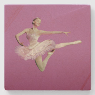 Posavasos De Piedra Salto de la bailarina en rosa y blanco
