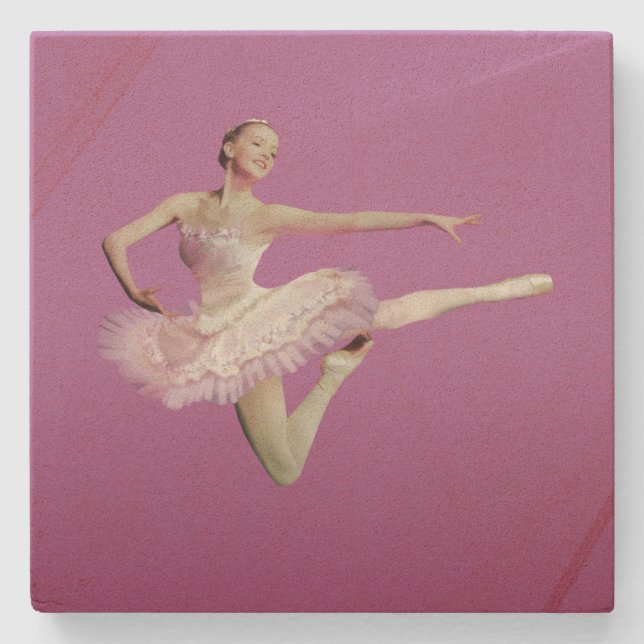 Posavasos De Piedra Salto de la bailarina en rosa y blanco (Anverso)