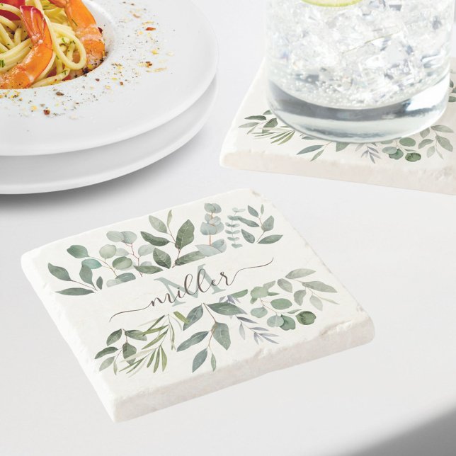 Posavasos De Piedra Saltos de vegetación de eucalipto verde verde mono (In situ)