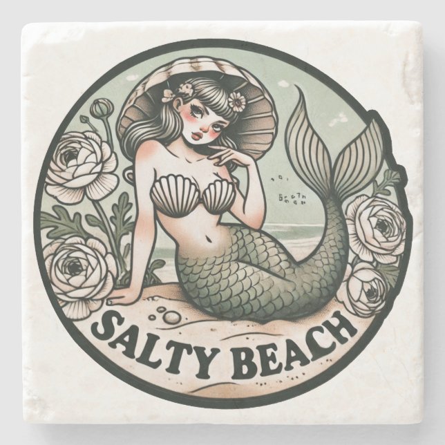 Posavasos De Piedra Salty Beach Mermaid Humor Funny Mermaids (Anverso)