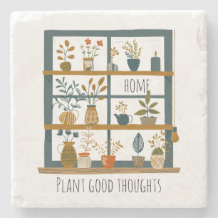 Posavasos De Piedra Salud Mental de Plantas de Interior en Macetas