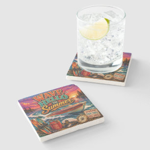 Posavasos De Piedra Saluda al Verano con una Ola