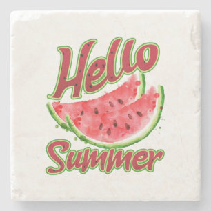 Posavasos De Piedra Saludo   Diseño de sandía acuática