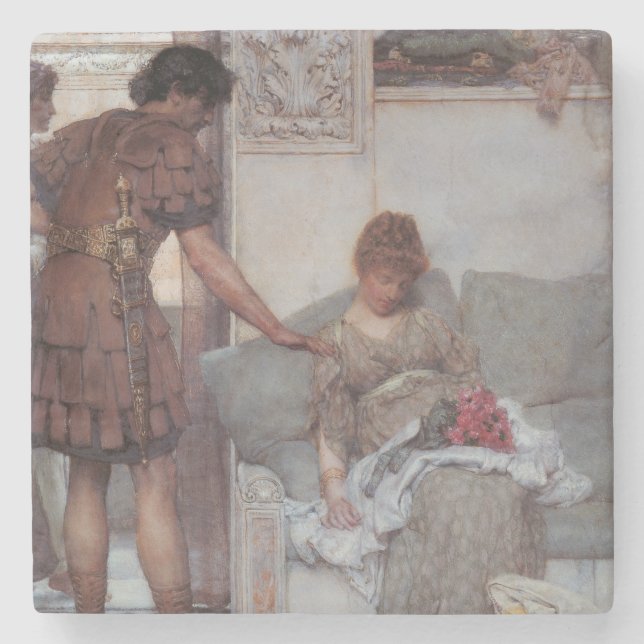 Posavasos De Piedra Saludo silencioso (por Lawrence Alma-Tadema) (Anverso)