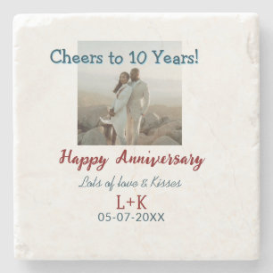 Posavasos De Piedra Saludos a los 10 años feliz aniversario agregar da