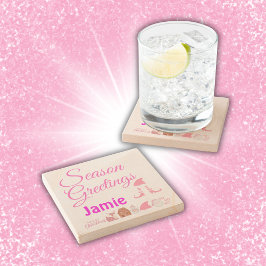 Posavasos De Piedra Saludos de temporada - Monograma rosa con nombre b