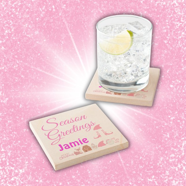 Posavasos De Piedra Saludos de temporada - Monograma rosa con nombre b (Subido por el creador)