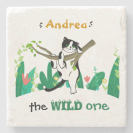 Posavasos De Piedra Salvaje Personalizado Un Tuxedo Gato Niños Primer 