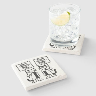 Posavasos De Piedra Salvar Agua Salvar Vida Activista Felino Minimalis
