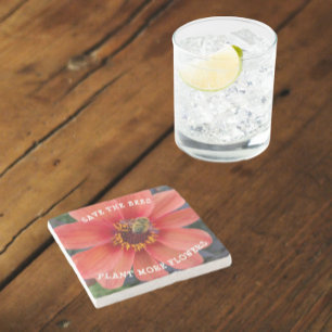 Posavasos De Piedra Salven las abejas Naranja Dahlia Floral