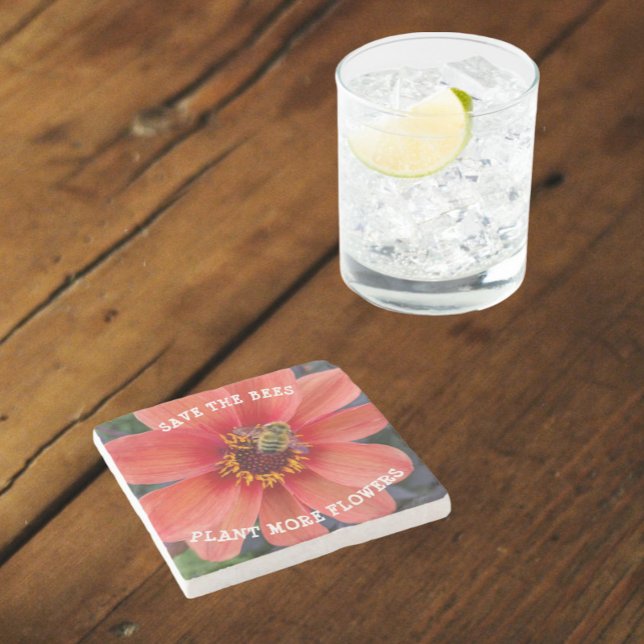 Posavasos De Piedra Salven las abejas Naranja Dahlia Floral (In Situ Table)