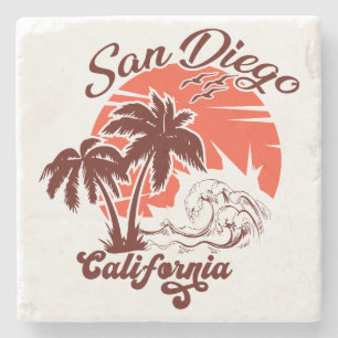 Posavasos De Piedra San Diego California Sunset Palm Trees Souvenirs